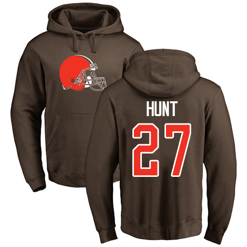 Men Cleveland Browns Kareem Hunt Brown Jersey 27 NFL Football Name and Number Logo Pullover Hoodie Sweatshirt